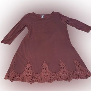 Honey Me Tunic Style Top/ Dress W/ Crochet Lace Detailing & Long Sleeves